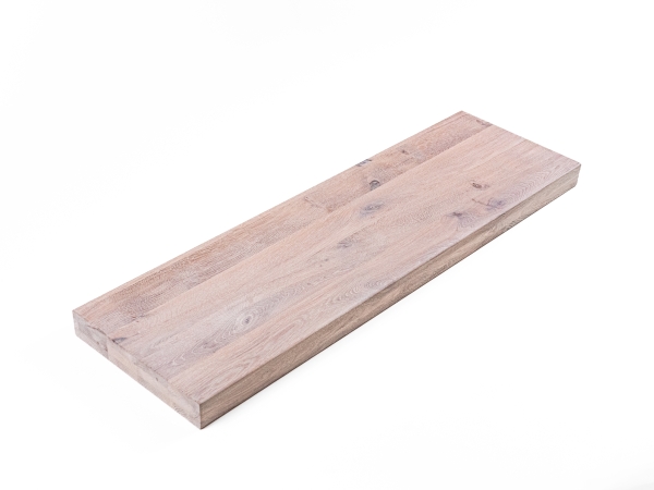 Wall shelf Solid Oak Rustic 52 mm brushed chalked white oiled, brown filling, full stave lamellas