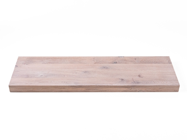 Wall shelf Solid Oak Rustic 52 mm brushed chalked white oiled, brown filling, full stave lamellas