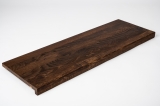 Stair tread Solid smoked Oak Hardwood with overhang, Rustic grade, 20 mm, brushed natural oiled
